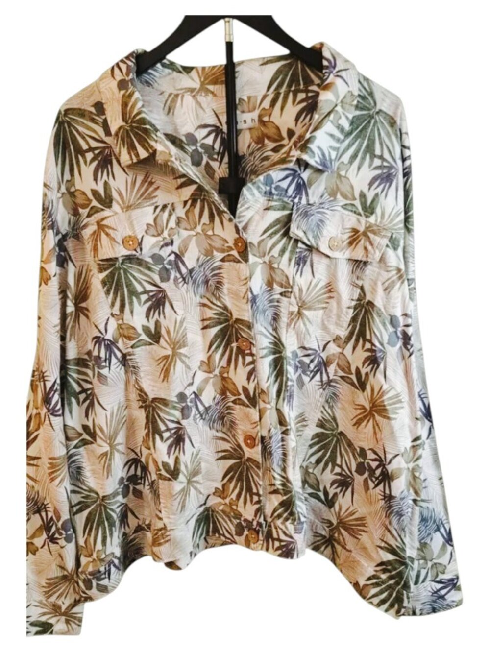 Da-sh Tropical Print Linen Blend Jacket 2X Blue Green White Palm Leaf